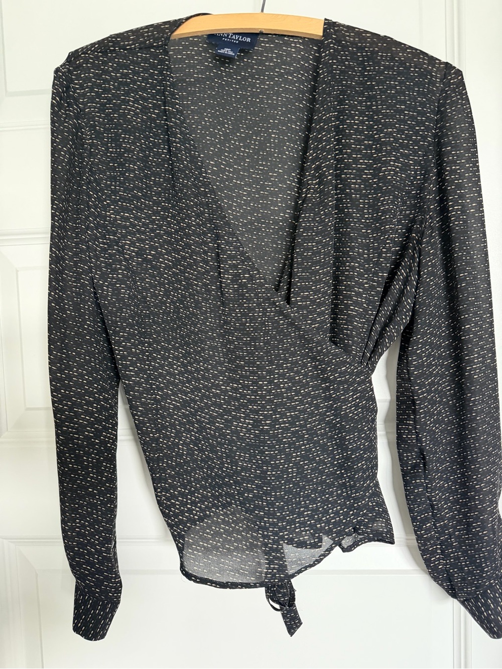 Ann Taylor Black and Cream Dotted Silk Top 100% silk